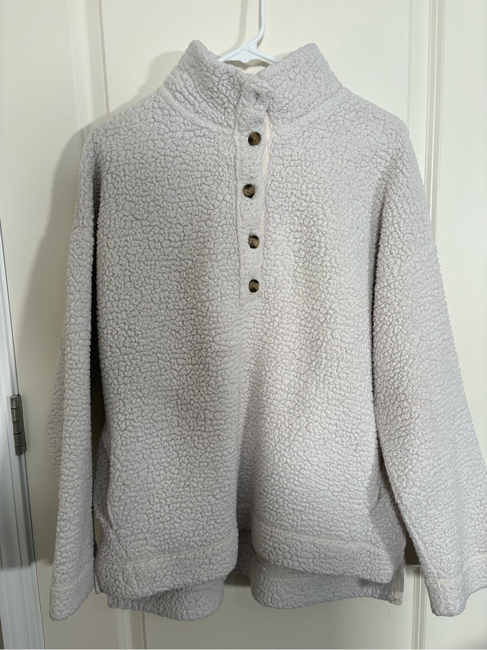 aerie Light Cream Sherpa Snap-Button Pullover